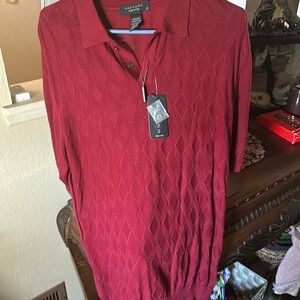 Toscano burgundy harlequin knit polo sz L
